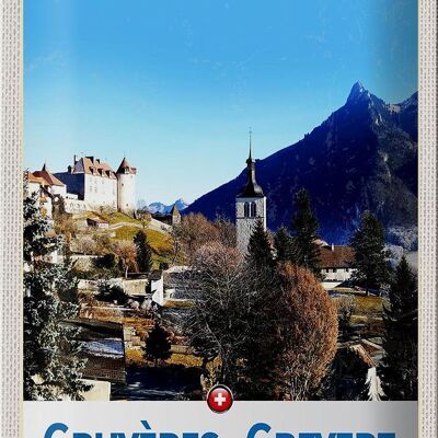 Blechschild Reise 20x30cm Gruyeres Greyerz Schweiz Winterzeit