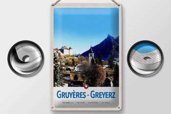 Plaque en tôle voyage 20x30cm Gruyères Gruyères Suisse heure d'hiver 2