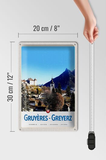 Plaque en tôle voyage 20x30cm Gruyères Gruyères Suisse heure d'hiver 4