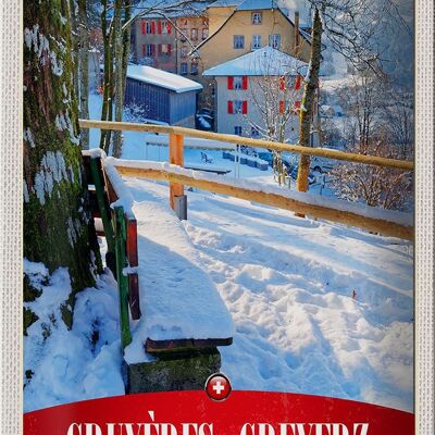 Cartel de chapa viaje 20x30cm Gruyères Gruyères Suiza vacaciones en la nieve