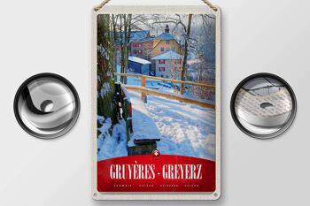 Plaque en tôle voyage 20x30cm Gruyères Gruyères Suisse vacances à la neige 2