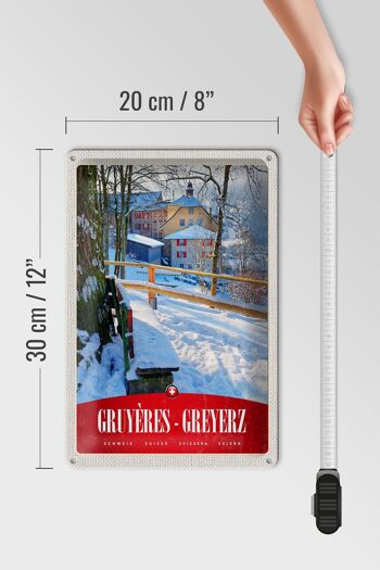 Plaque en tôle voyage 20x30cm Gruyères Gruyères Suisse vacances à la neige 4