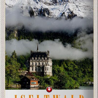 Cartel de chapa de viaje, 20x30cm, montañas Iseltwald, castillo del bosque nevado