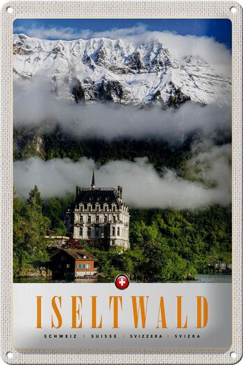 Panneau de voyage en étain, 20x30cm, montagnes d'iseltwald, château de forêt de neige 1