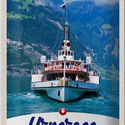 Cartel de chapa de viaje, 20x30cm, lago Urner, Suiza, Europa, barco, montañas