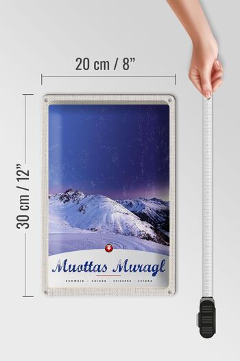 Panneau en étain voyage 20x30cm Muottas Muragl suisse neige d'hiver 4