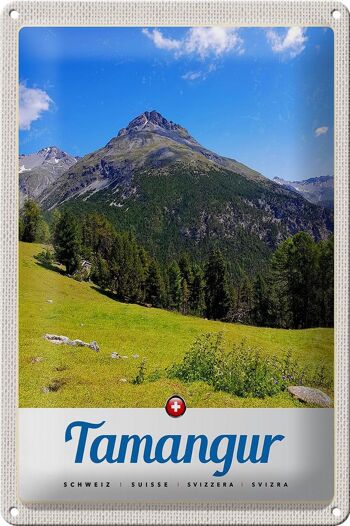 Signe en étain voyage 20x30cm Tamangur suisse montagnes forêt Nature 1
