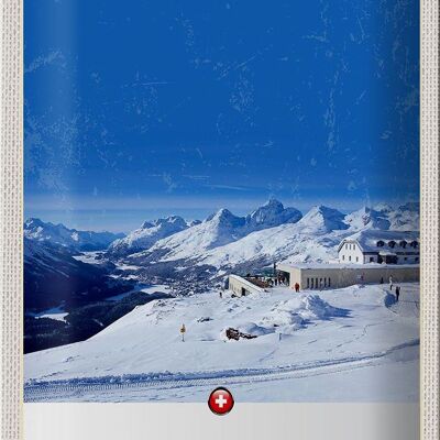 Blechschild Reise 20x30cm Muottas Murgal Schweiz Gebirge Schnee