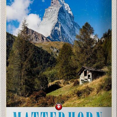 Cartel de chapa de viaje, 20x30cm, Matterhorn, Suiza, bosque, montañas, nieve