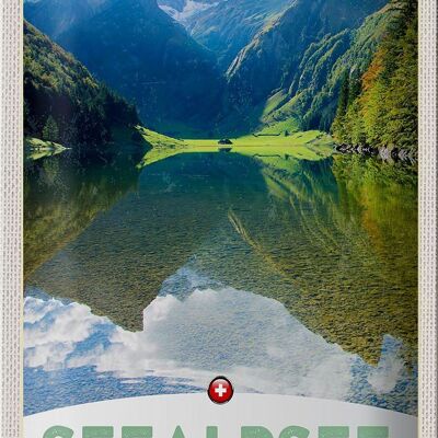 Blechschild Reise 20x30cm Seealpsee Schweiz Urlaub Wälder Natur