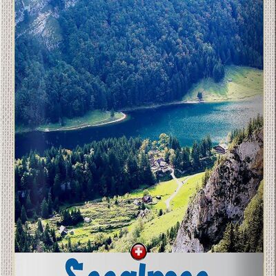 Blechschild Reise 20x30cm Seealpsee Schweiz Natur Wälder See