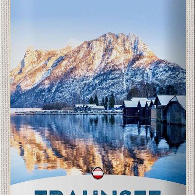 Cartel de chapa viaje 20x30cm Traunsee Austria invierno nieve