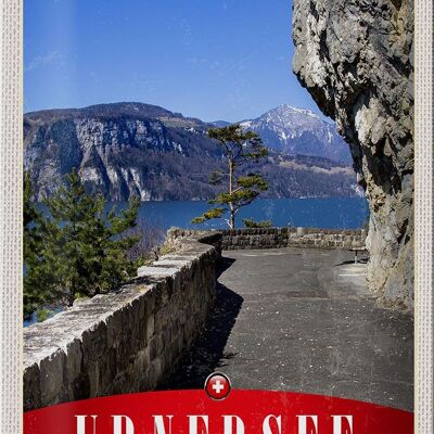 Cartel de chapa de viaje, 20x30cm, lago Urner, Suiza, montañas, naturaleza, árboles