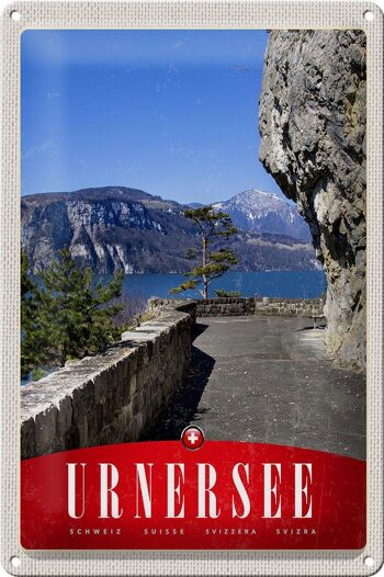 Panneau de voyage en étain, 20x30cm, lac d'urner, suisse, montagnes, arbres naturels 1