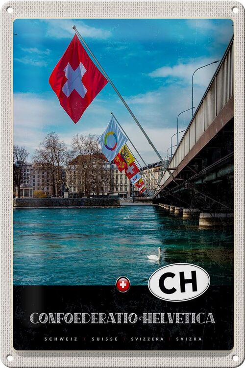 Blechschild Reise 20x30cm Confoederatio Helvetica Brücke Flagge