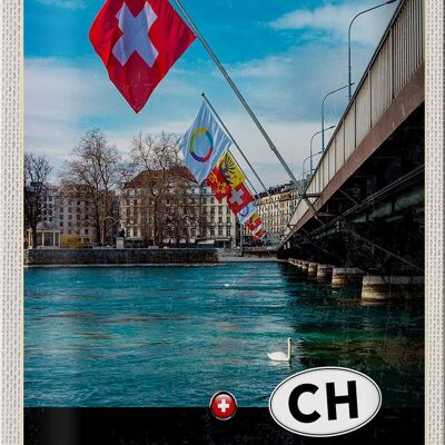 Blechschild Reise 20x30cm Confoederatio Helvetica Brücke Flagge