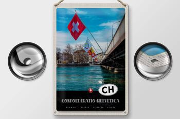 Panneau de voyage en étain, drapeau du pont Confoederatio Helvetica, 20x30cm 2