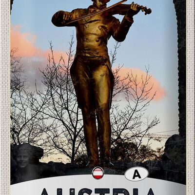 Targa in metallo da viaggio 20x30 cm Austria scultura uomo violino oro