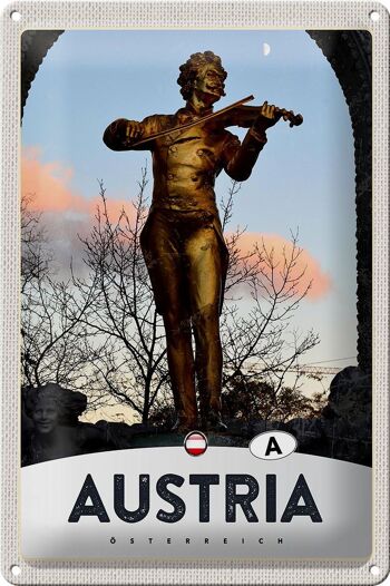 Plaque en tôle voyage 20x30cm Autriche sculpture homme violon or 1