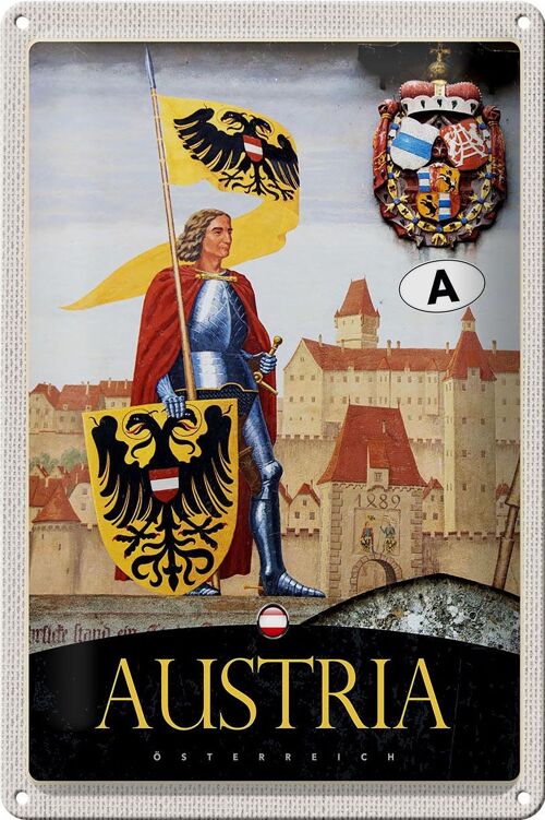 Blechschild Reise 20x30cm Österreich Ritter Burg 1889 Wappen