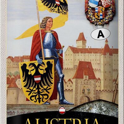 Cartel de chapa de viaje, 20x30cm, Castillo de los Caballeros de Austria, escudo de armas de 1889