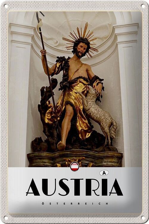Blechschild Reise 20x30cm Österreich Skulptur Jesud Gold Schaf