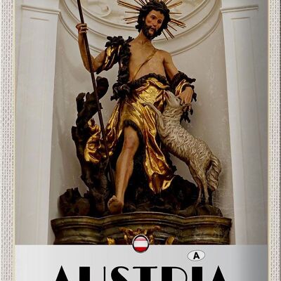 Signe en étain de voyage, 20x30cm, Sculpture autrichienne, Jésus, mouton doré