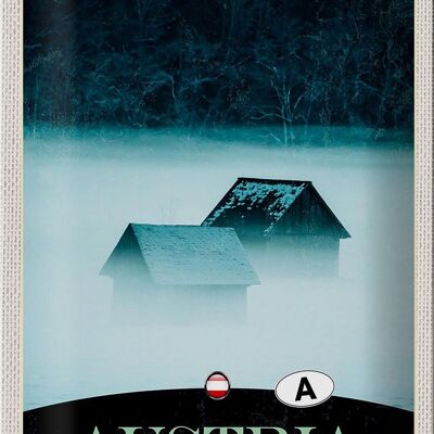 Cartel de chapa de viaje, 20x30cm, Austria, bosque, casas, naturaleza, montañas