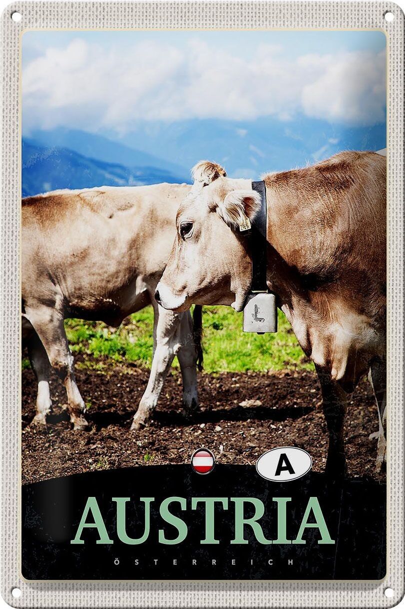 Blechschild Reise 20x30cm Österreich Tiere Weide Natur Gebirge