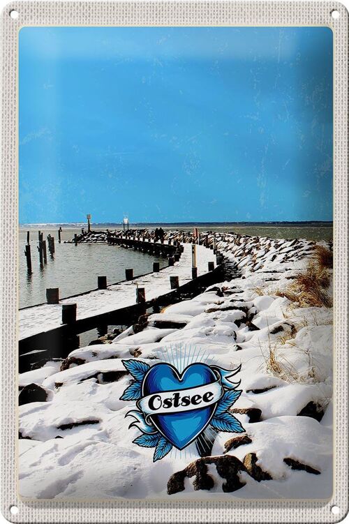 Blechschild Reise 20x30cm Ostsee Deutschland Schnee Winterzeit