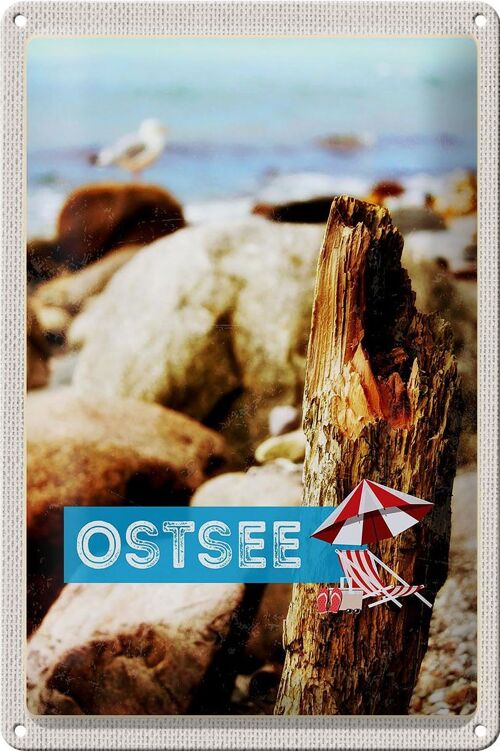 Blechschild Reise 20x30cm Ostsee Strand Steine Natur Meer Urlaub