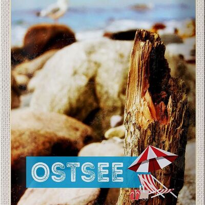Cartel de chapa viaje 20x30cm Mar Báltico playa piedras naturaleza mar vacaciones