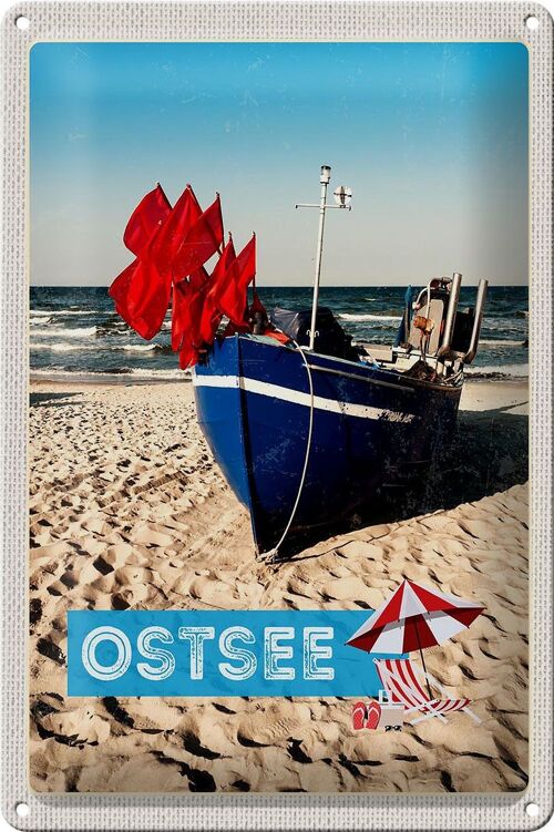 Blechschild Reise 20x30cm Ostsee Strand Boot Meer Sand Urlaub