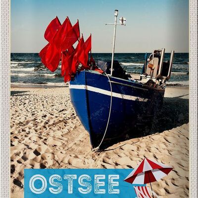 Cartel de chapa de viaje, 20x30cm, mar Báltico, playa, barco, arena del mar, vacaciones