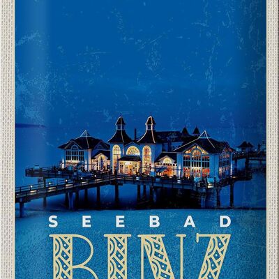 Blechschild Reise 20x30cm Binz Seebad Haus Meer Abend Urlaub