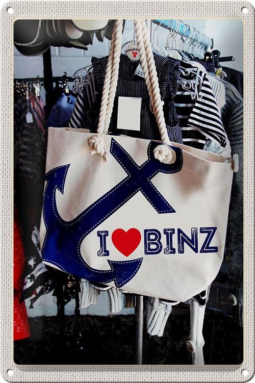 Blechschild Reise 20x30cm Binz Deutschland Anker Tasche weiß