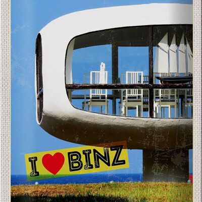 Cartel de chapa de viaje 20x30cm Binz Alemania edificio sillas mesa