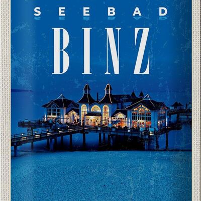 Blechschild Reise 20x30cm Seebad Binz Strandhaus Urlaub Abend