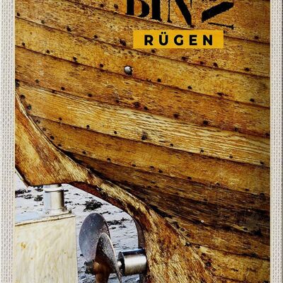 Cartel de chapa de viaje 20x30cm Binz Rügen Alemania Barco Playa