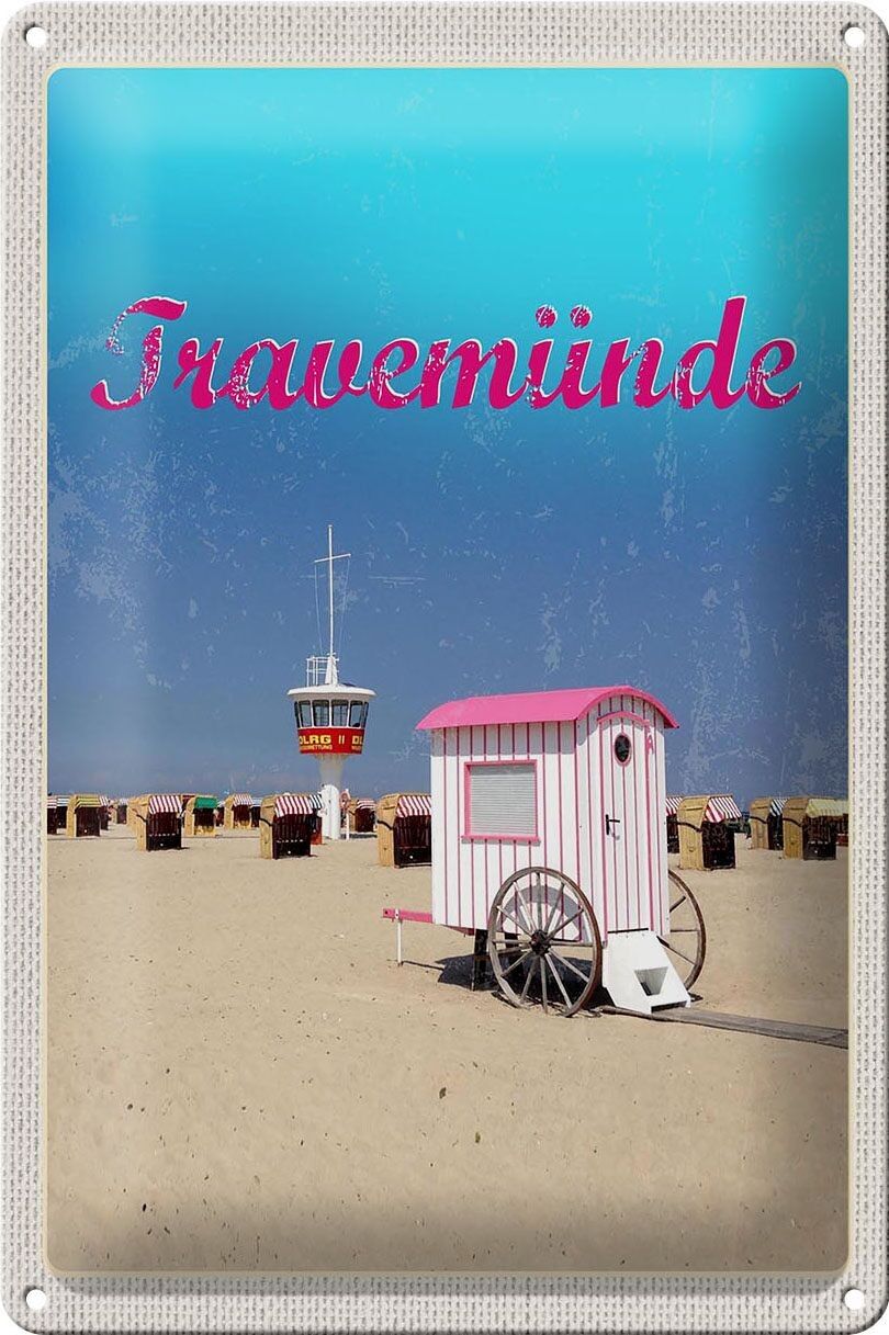 Targa in metallo da viaggio 20x30 cm Travenmünde beach cestini da spiaggia