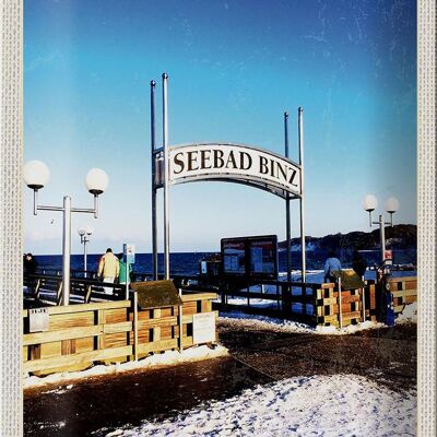 Blechschild Reise 20x30cm Seebad Binz Schnee Winterzeit Meer