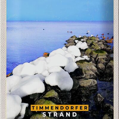 Targa in metallo da viaggio 20x30 cm Timmendorfer spiaggia pietre neve mare