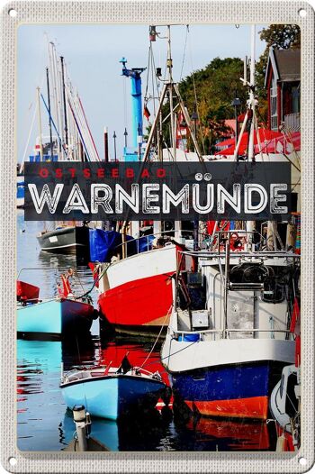 Panneau en étain voyage 20x30cm, Warnemünde, station balnéaire de la mer Baltique, navires, bateau, mer 1