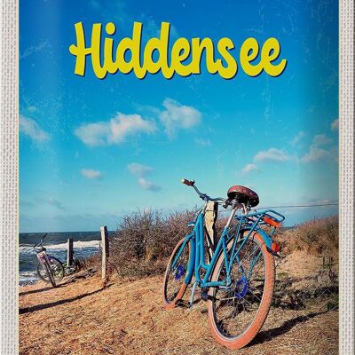 Cartel de chapa viaje 20x30cm Hiddensee bicicleta playa mar vacaciones