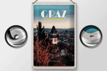 Panneau de voyage en étain, 20x30cm, Graz, autriche, église, vieille ville, vacances 2