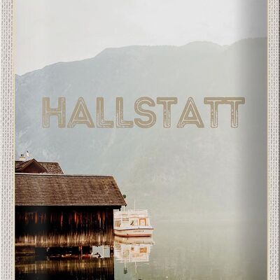 Cartel de chapa de viaje, 20x30cm, Hallstatt, Austria, lago, montañas, barco