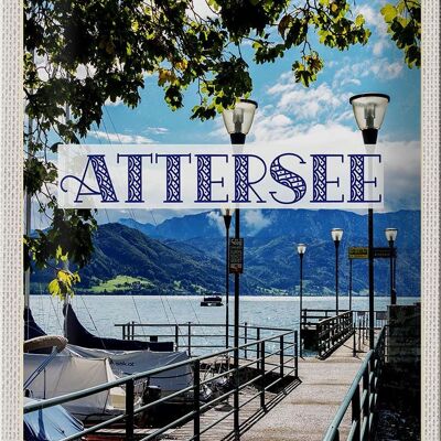 Cartel de chapa de viaje 20x30cm Attersee Austria Iglesia Linterna Lago