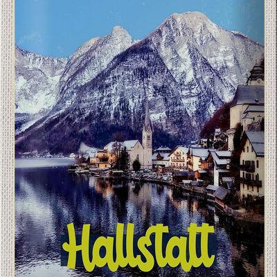 Blechschild Reise 20x30cm Hallstatt Österreich Berge Winterzeit