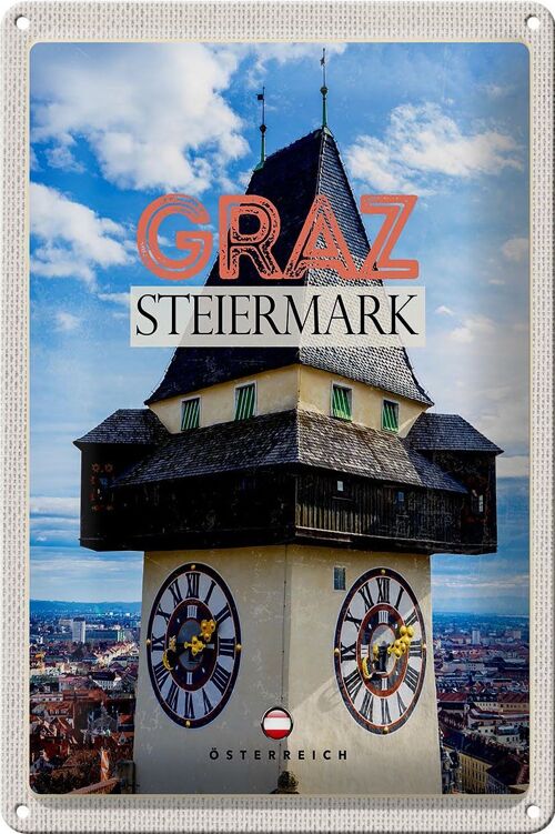Blechschild Reise 20x30cm Graz Steiermatk Kirche Ausblick Stadt