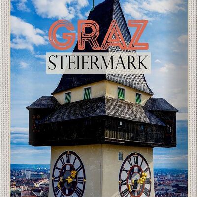 Panneau en étain voyage 20x30cm, Graz Steiermatk, église, vue sur la ville
